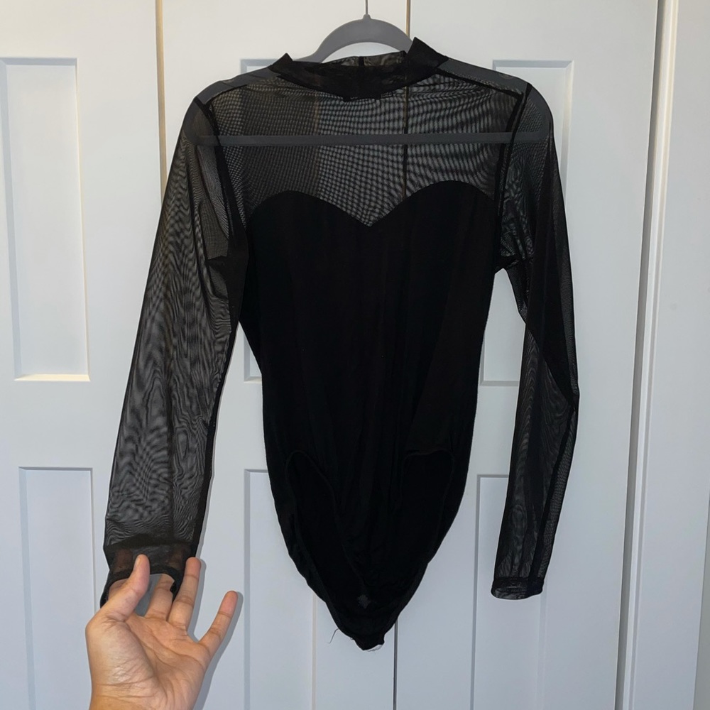 Mesh Top Mock Neck Bodysuit